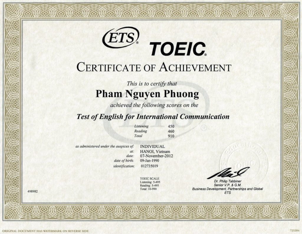Làm chứng chỉ toeic tại An Giang